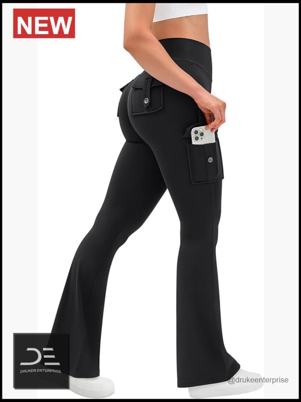High Waist Flare Leggings with Cargo Pockets Scrunch Butt Lifting Tummy Control